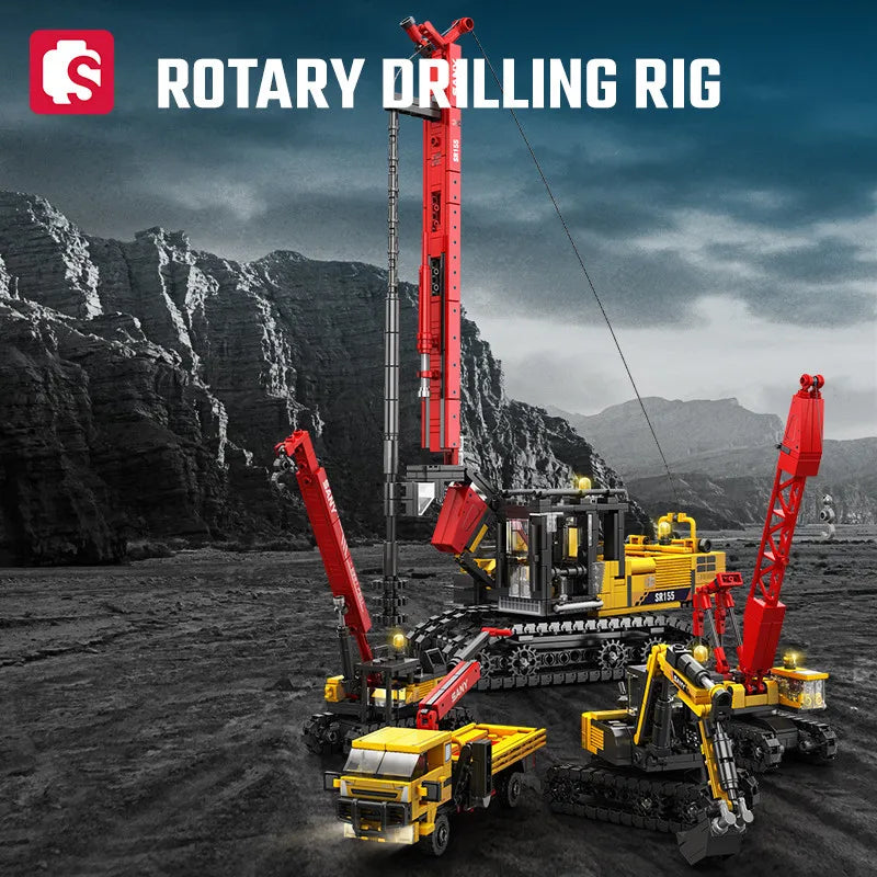 SEMBO 4in1 Rotary Drilling Rig Building Blocks Construction Vehicle Truck Toy Gift