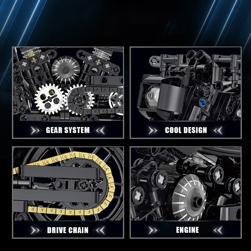 538pcs Classic Motorbike Building Blocks Model Road Racer Technical Moto Toy Gift