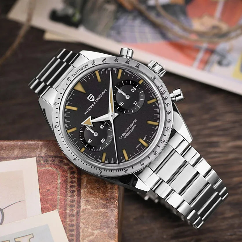 PAGANI DESIGN 2023 Mens watches Moon Quartz  Watch men speed Sport waterproof Chronograph AR Sapphire VK64 Steel Retro Luminous-EXPROTAS