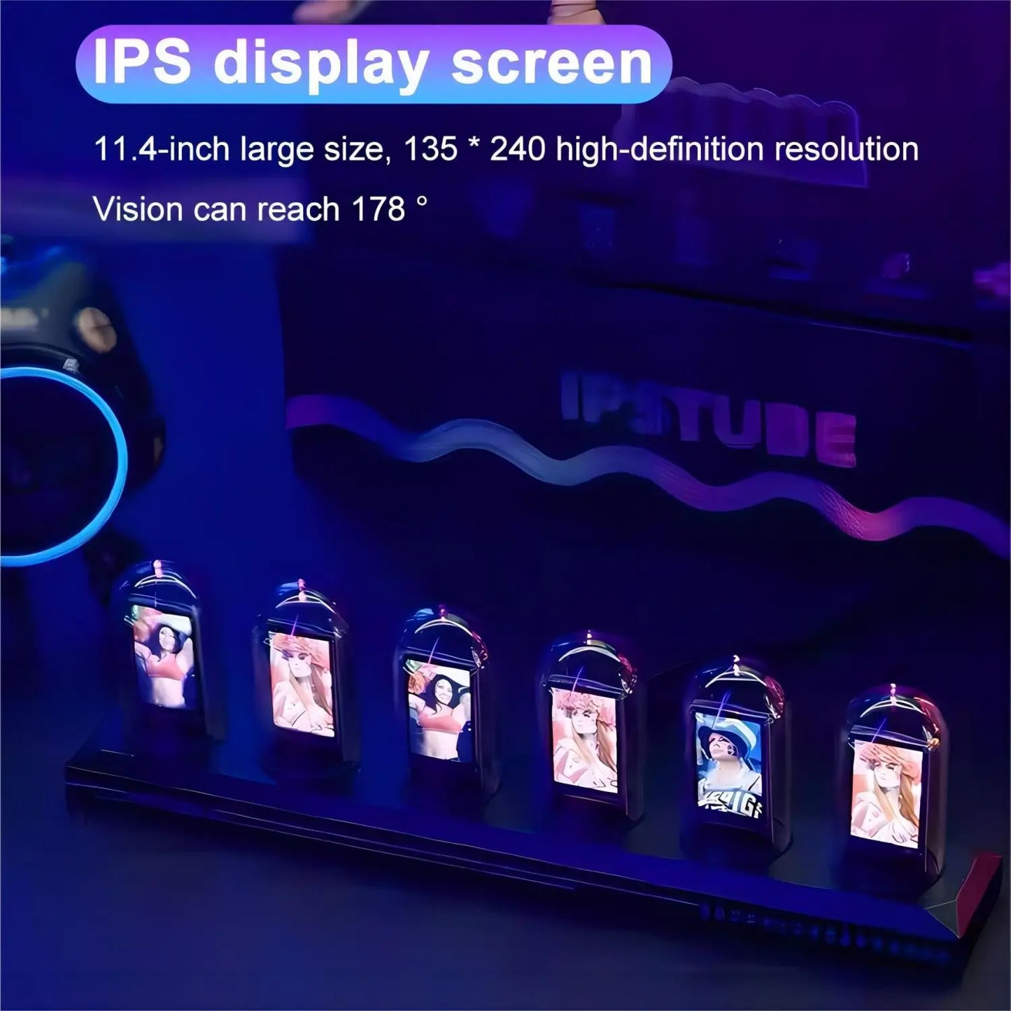 RGB Nixie Tube Clock LED Glows IPS Color Screen DIY Analog Digital Tube Night lights Gaming Desktop Home Decoration Gift Idea-EXPROTAS