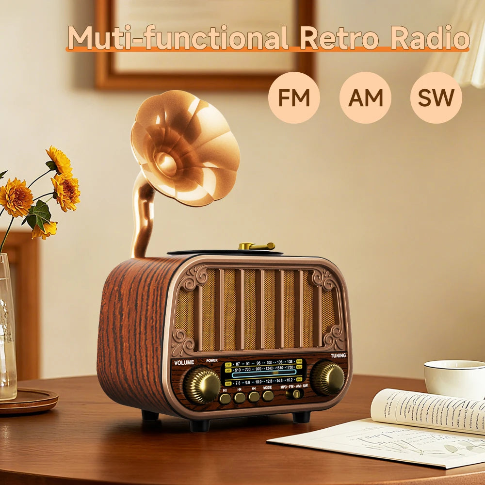 Portable FM AM Radio Multi-Band Vintage Retro Design for Home/Garden