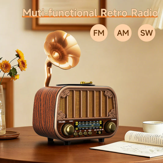 Portable FM AM Radio Multi-Band Vintage Retro Design for Home/Garden
