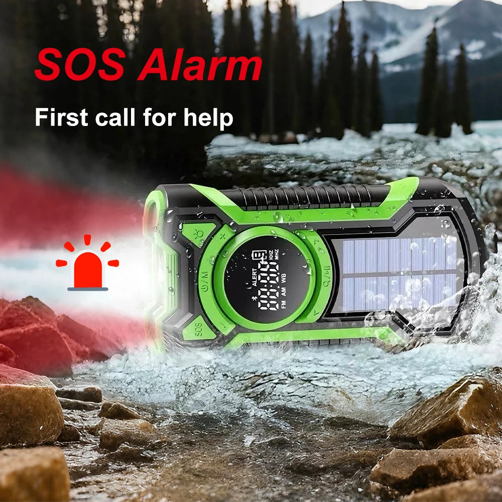 Emergency Crank Solar Radio 5000mAh Portable AM FM Bluetooth Waterproof LED Flashlight - EXPROTAS