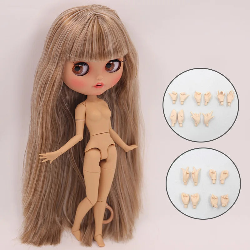 ICY DBS Blythe Doll Pouting Mouth Tan Skin Matte Face 1/6 BJD Joint Body