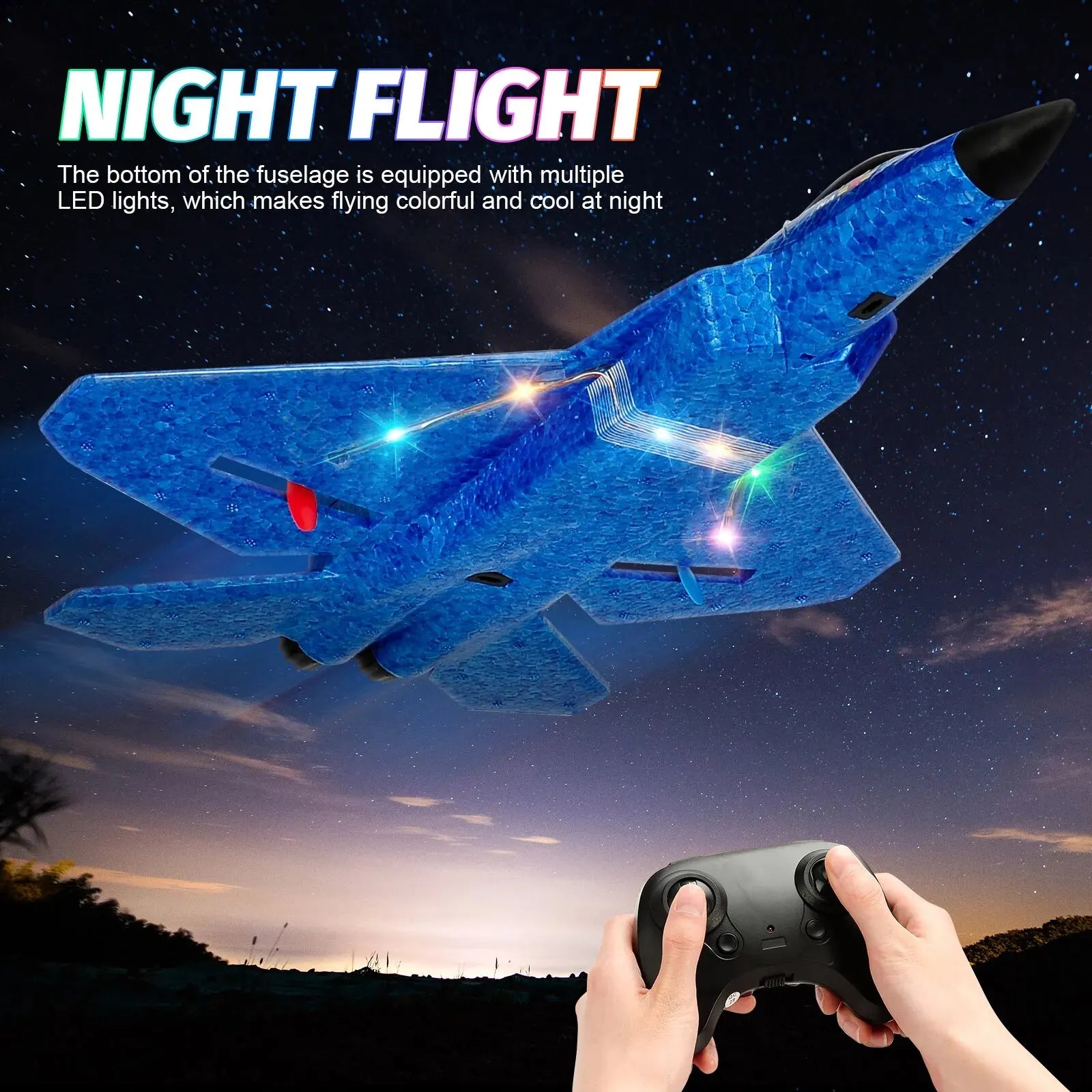 F22 Raptor RC Plane 2.4G 2CH Remote Control Flying Glider With LED Lights EPP Foam Airplane Toys For Children Gifts-EXPROTAS