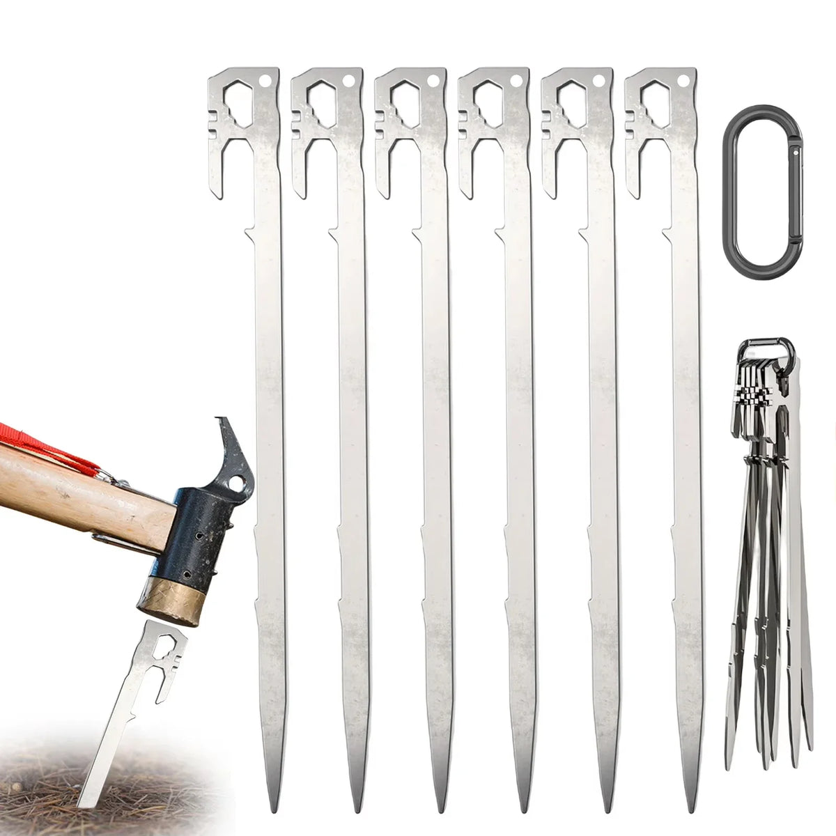 6Pcs Steel Tent Pegs 28cm Heavy Duty Ground Stakes for Camping Canopy Gazebo