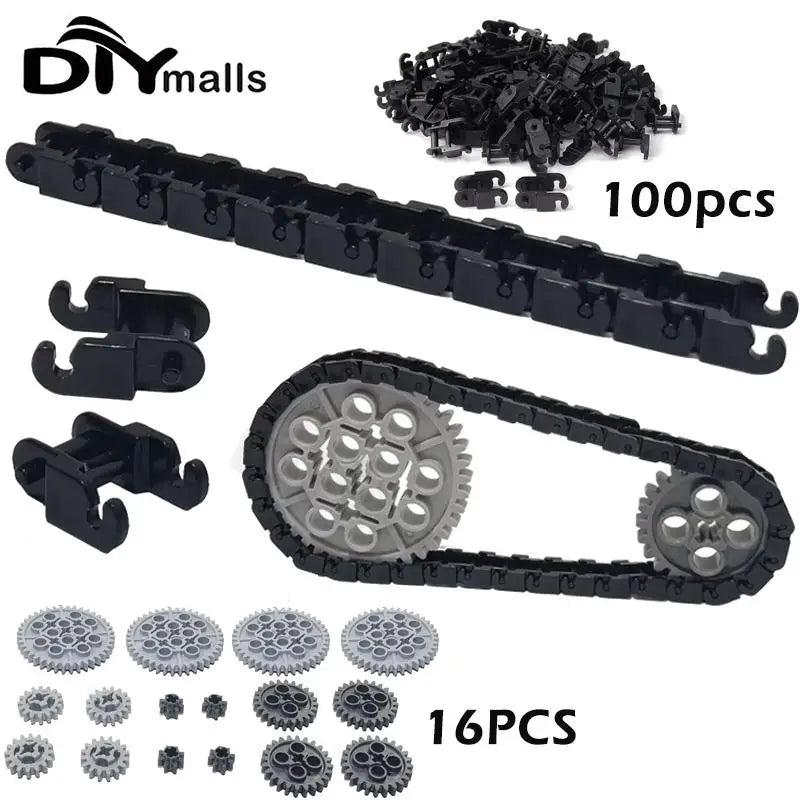 100Pcs Link Chain Gear Parts for MOC Building Blocks Train Toys