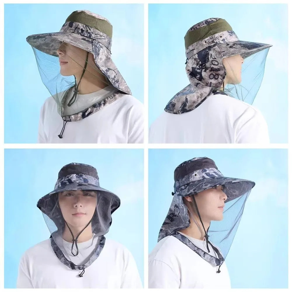 Foldable Mosquito Hat Drawstring Windproof Strap Insect Protection Net