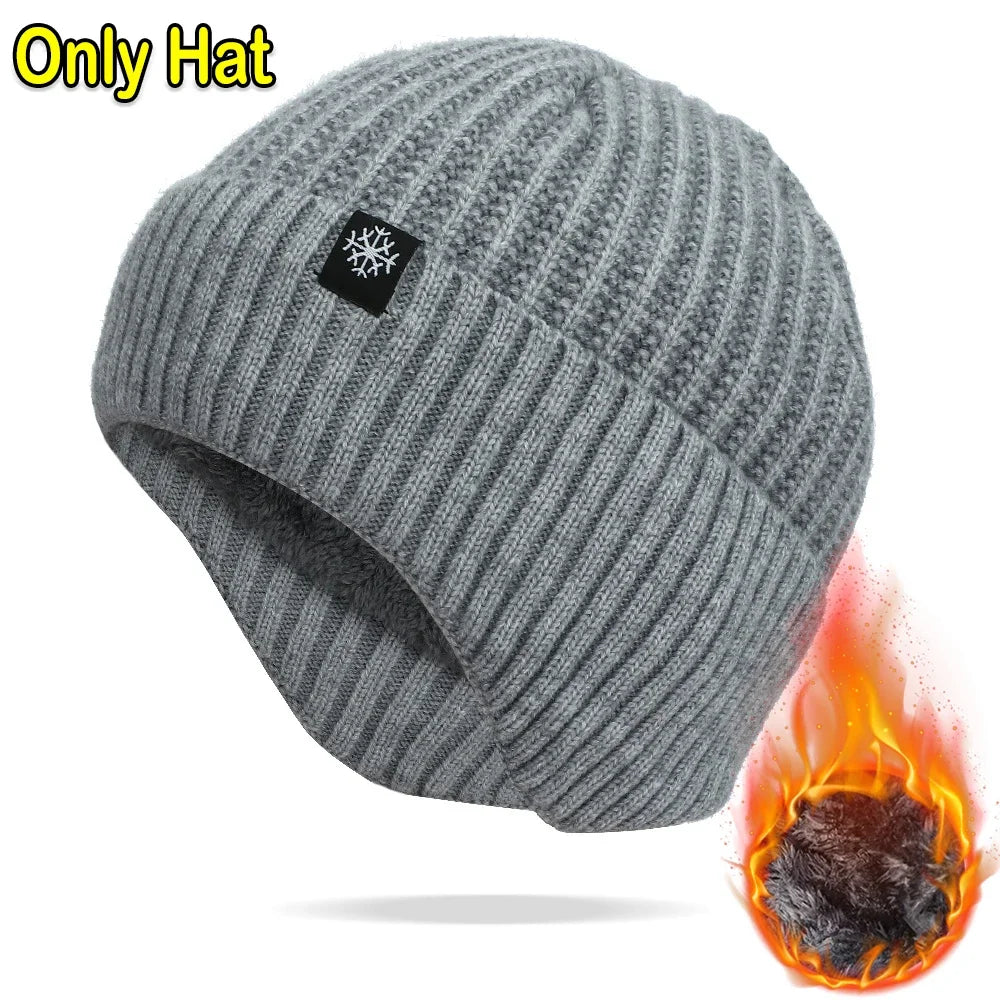 Ear Protection Winter Knitted Hat Men Plush Warm Beanie Cap Outdoor