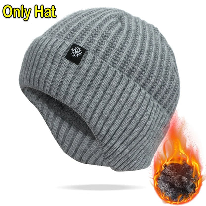 Ear Protection Winter Knitted Hat Men Plush Warm Beanie Cap Outdoor