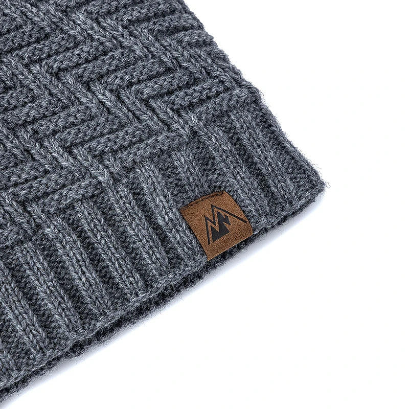Unisex Peak Label Winter Hat Fur-Lined Knitted Beanie Warm Outdoor Sports Cap - EXPROTAS