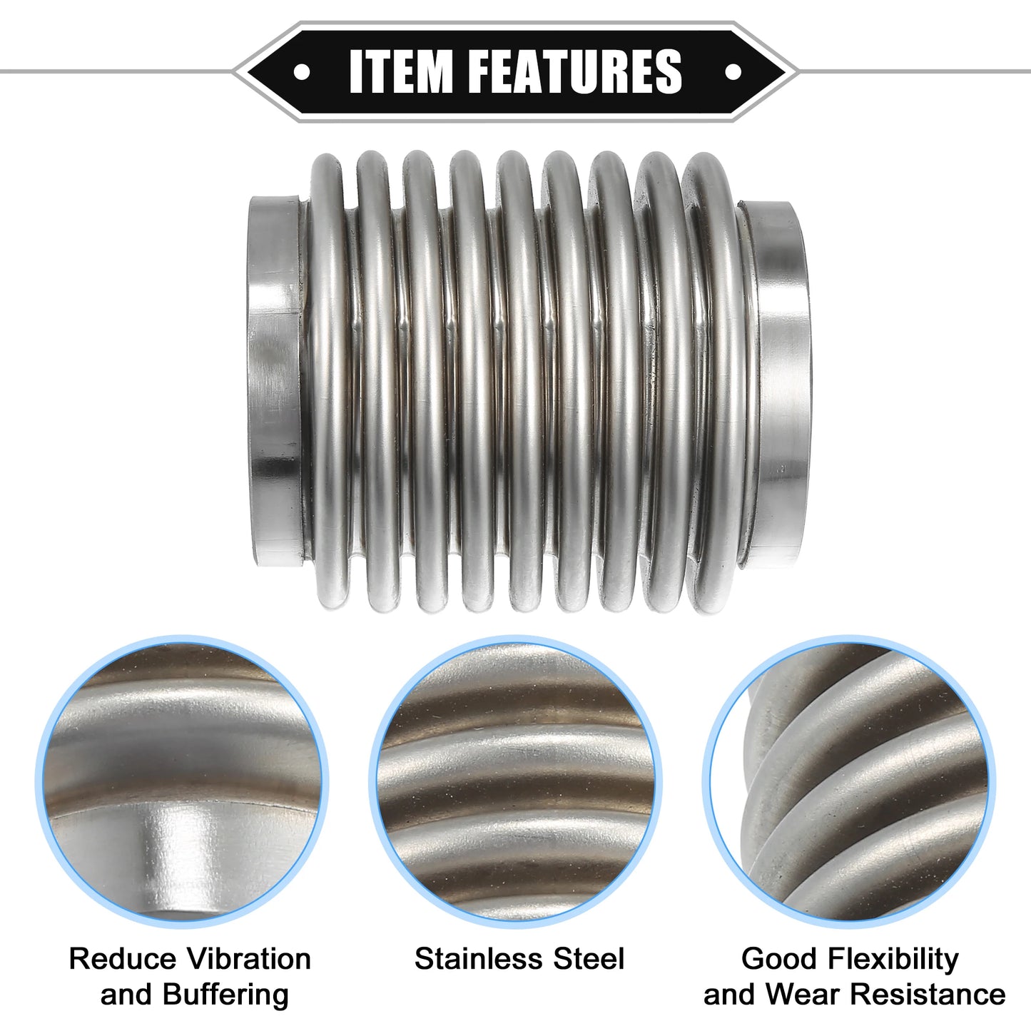 UXCELL Exhaust Flex Pipe | 38/45/50/60mm Bellows Connector Stainless Universal