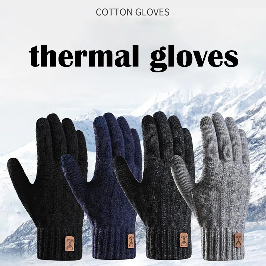 Men's Warm Wool Knitted Gloves Winter Touchscreen Thick Cold Proof Mittens