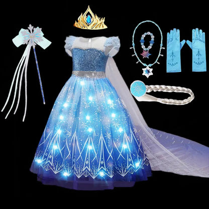 Disney Elsa Role Playing Dress Light Up Kids Halloween Frozen Carnival Apparel Girls Birthday Elsa Princess Glowing Vestidos-EXPROTAS