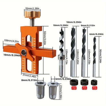 2-in-1 Cabinet Door Installation Positioner, 6/8/10mm Rebounder Punch Jig for Wardrobe Panel