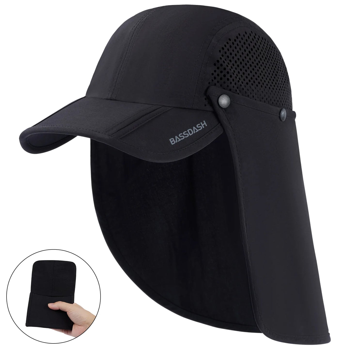 BASSDASH UPF 50+ Fishing Hat Foldable Cap with Removable Neck Flap