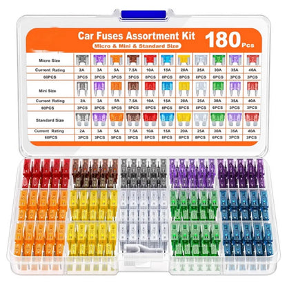 180Pcs Mini Blade Car Fuses Assorted Kit with Fuse Puller