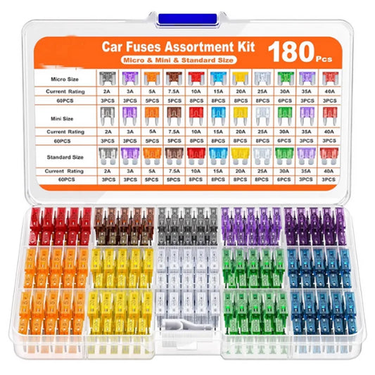 180Pcs Mini Blade Car Fuses Assorted Kit with Fuse Puller