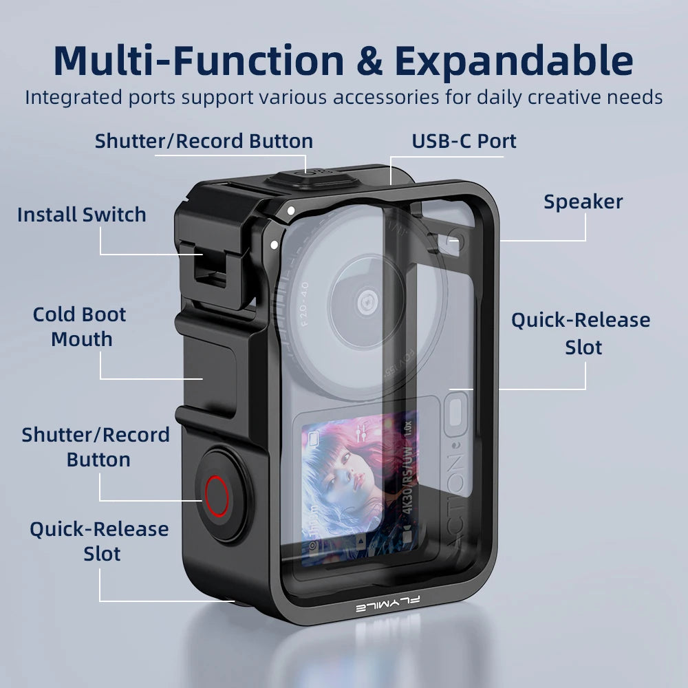 Protective Case for DJI Osmo Action 6 Camera Cage with Cold Shoe Mount