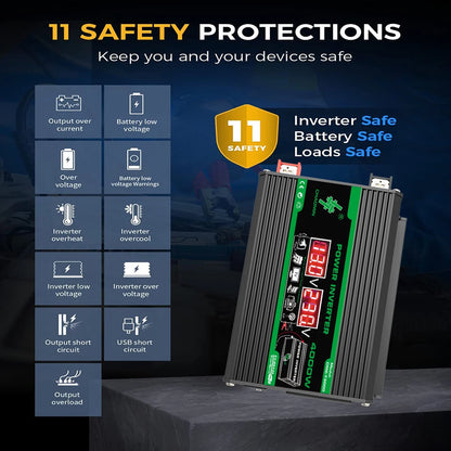 4000W 12V DC to 110/220V AC Power Inverter Dual USB LCD Camping RV