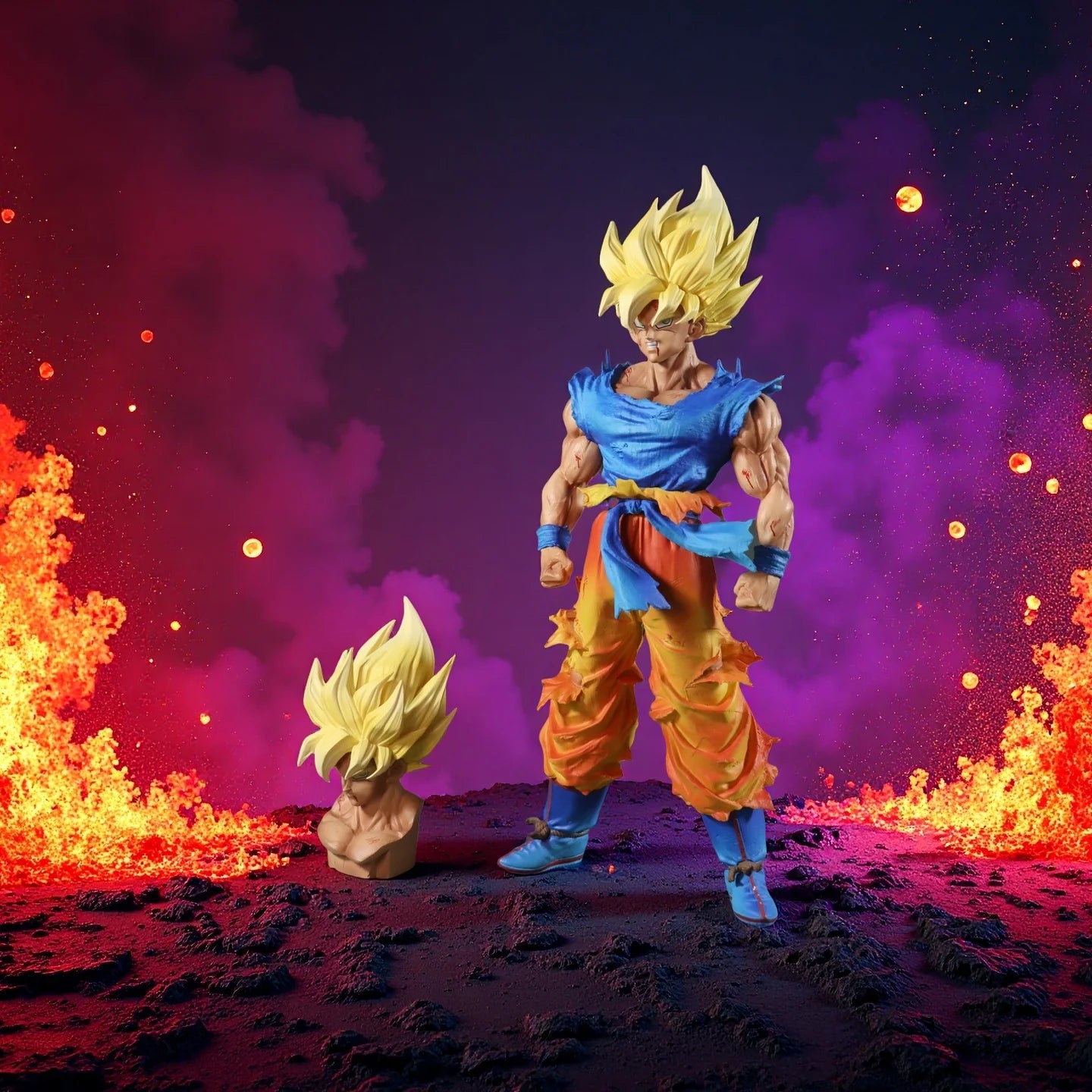 27cm Dragon Ball Z Goku Figure Super Saiyan PVC Model with Interchangeable Head Gift