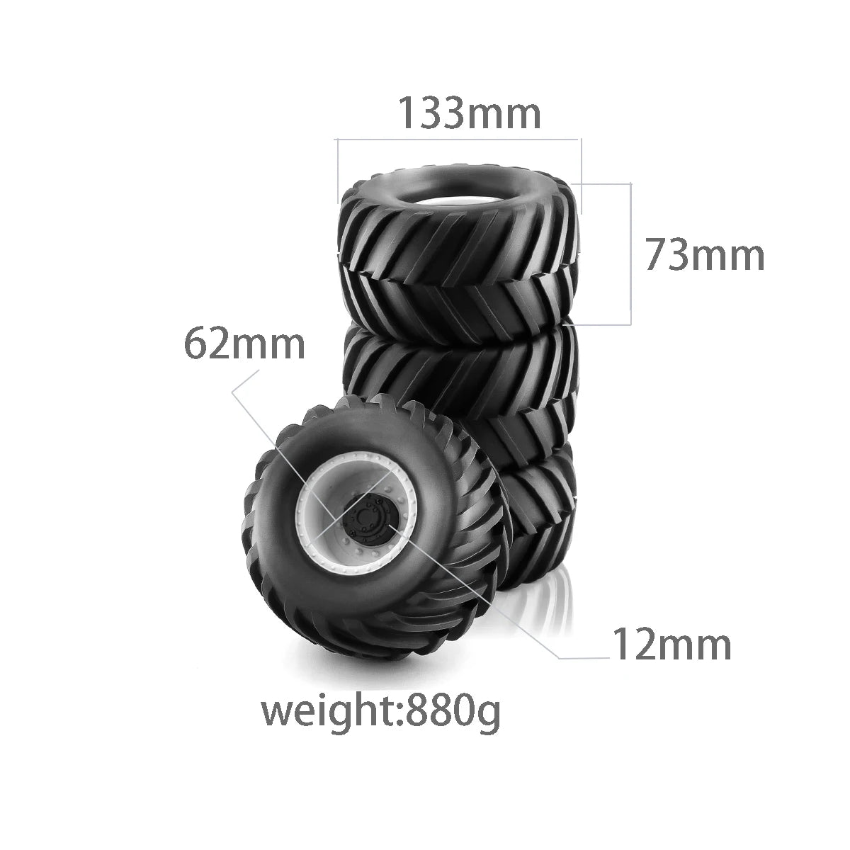 4pcs Wheel Rims & Rubber Tires for 1/10 RC Monster Truck Tamiya HSP HPI Kyosho