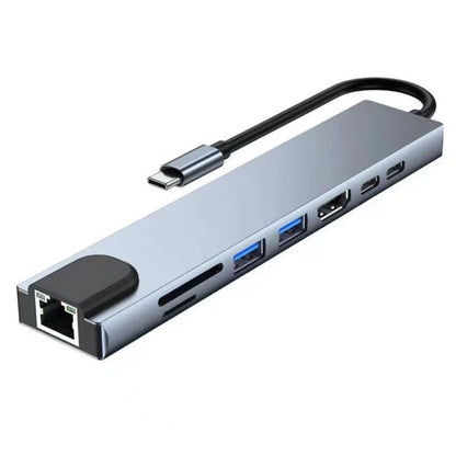 USB Hub Adapter 8 in 1 4K HDMI SD TF Card Reader PD Fast Charge for Laptop