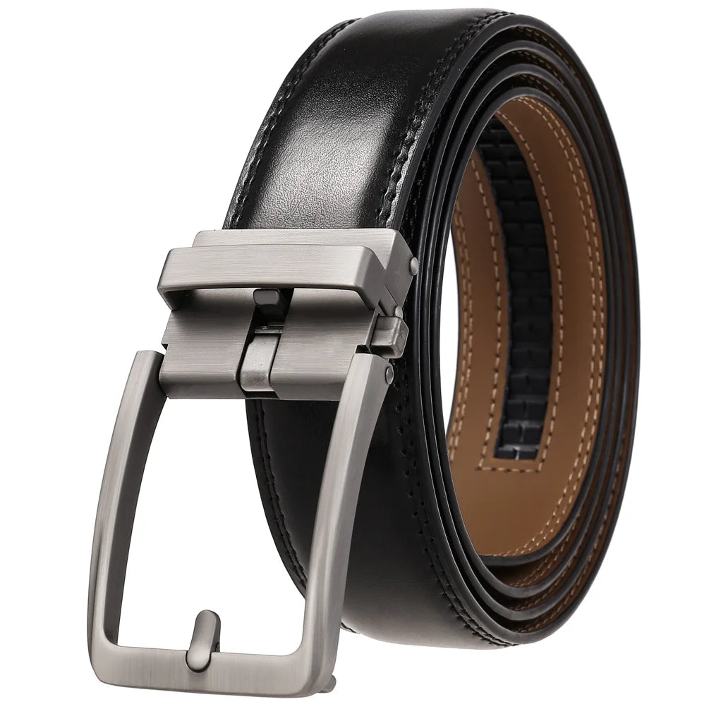 Men's Leather Belt Automatic Buckle 3.5cm Luxury Black Brown