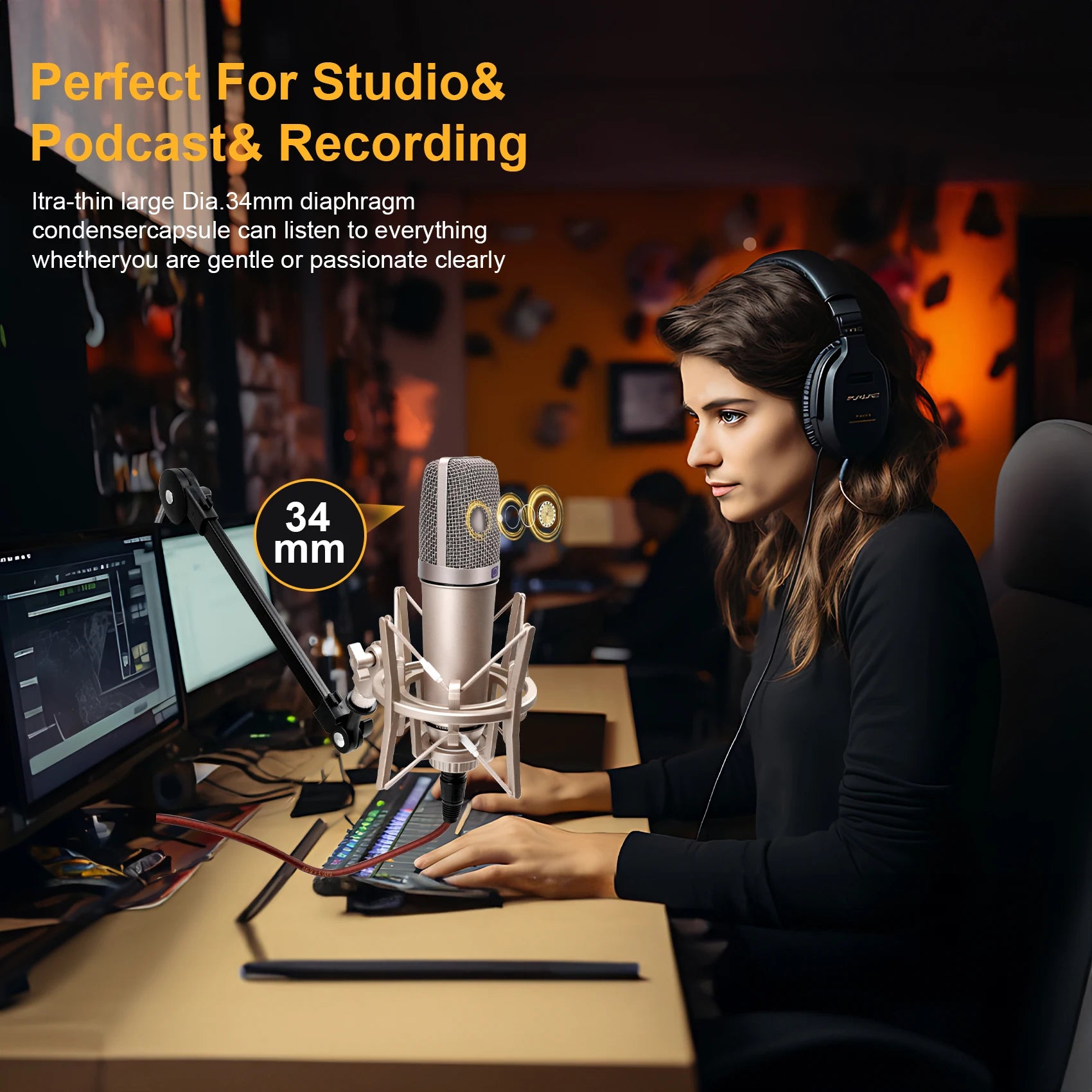 U87 AI XLR Condenser Microphone Professional Cardioid Studio Mic for Recording Podcasting Voice Over Streaming Home Studio-EXPROTAS
