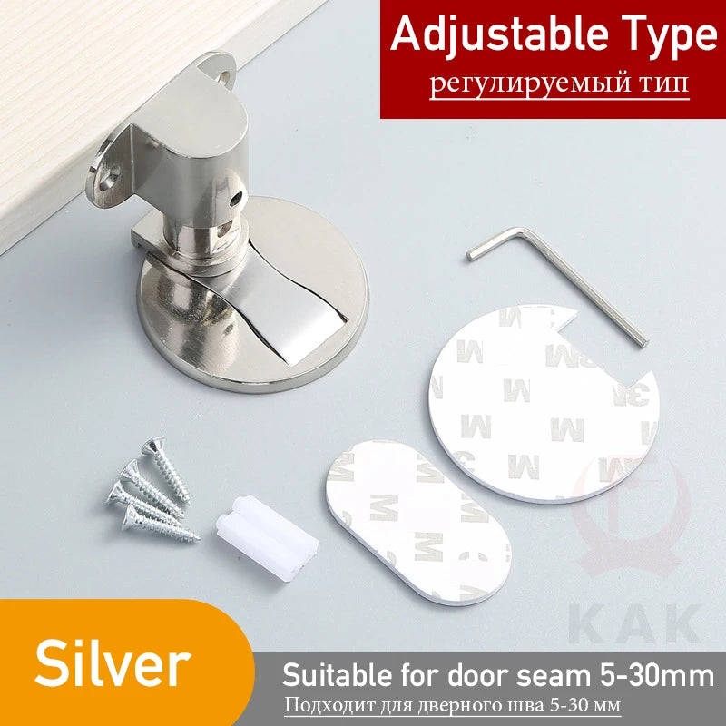 KAK Adjustable Magnetic Door Stop Punch-Free Zinc Alloy Holder Hidden Doorstop