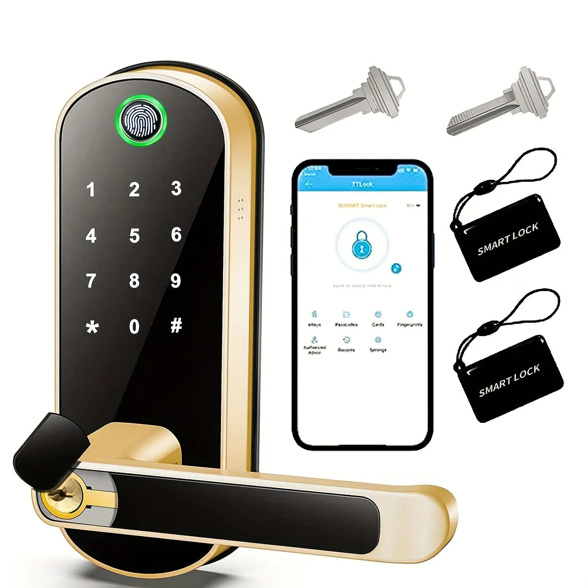 Smart Fingerprint Door Lock App Remote Control Keyless WIFI Digital Touchscreen Lock NFC IP67 Waterproof with 2 IC Cards-EXPROTAS