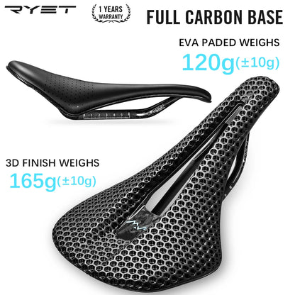RYET 3D Printed Full Carbon Saddle 140mm 165g Super Light for Road MTB Bike