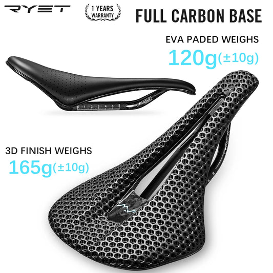 RYET 3D Printed Full Carbon Saddle 140mm 165g Super Light for Road MTB Bike