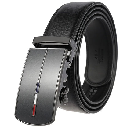 Men's Leather Belt Automatic Buckle 3.5cm Wide Luxury Black Waistband