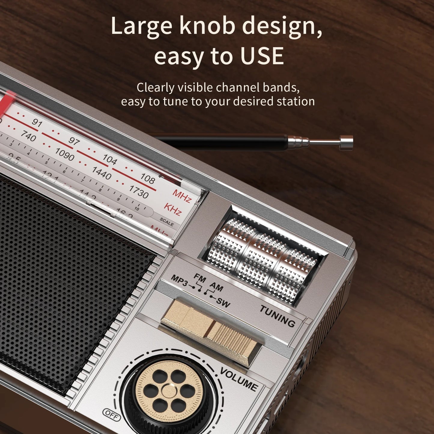 Long-lasting Battery Wireless Retro All-Band Radio with Multi-Mode Charging