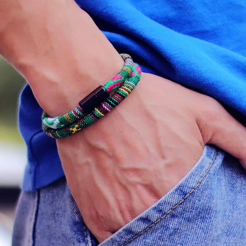 Men’s Boho Rope Bracelet Magnetic Surf Beach Pulsera Adventure Wristband