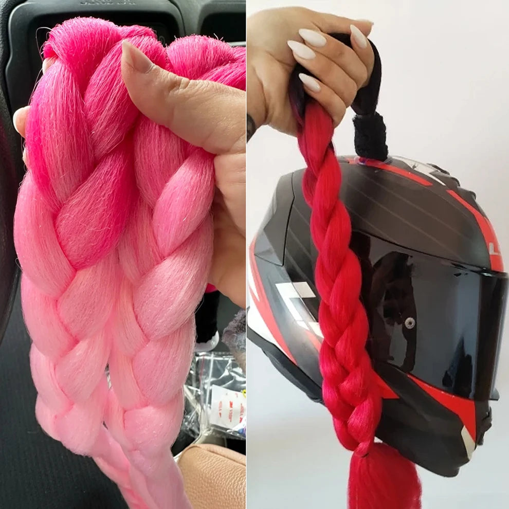 Motorcycle Helmet Braids Wig for Women Ponytail Hair Curly Pigtail Decor