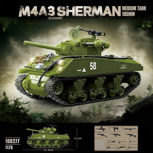 Building Block M4A3 Sherman Tank Model 105mm Plastic Toy Christmas