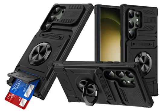 Ring Kickstand Wallet Case for Samsung S23FE S24 S25 A14-A55 Heavy Duty