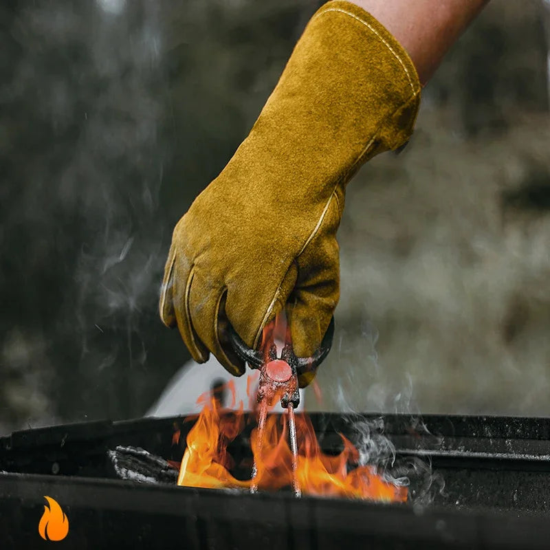 Fire Leather Gloves Heavy Duty Welding Heat Resistant Wood Burner Stoves