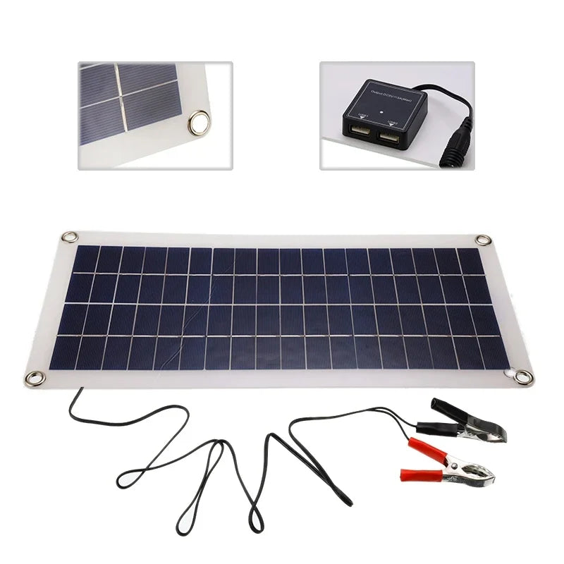 30W Battery Boat Charger Solar Panel 12V Dual USB Controller for RV
