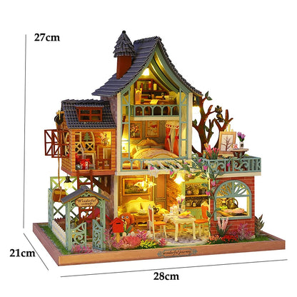 Wooden DIY Mini Dollhouse 3D Puzzle Room Kit with Furniture Birthday Gift - EXPROTAS