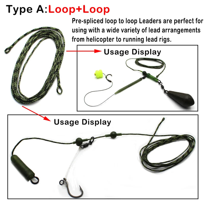 Carp Ready-Tied Leadcore Leader with Drop-Off Lead Clip & QC Swivel