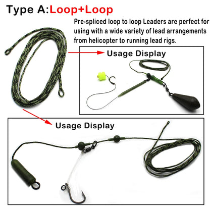 Carp Ready-Tied Leadcore Leader with Drop-Off Lead Clip & QC Swivel