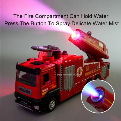 1:32 Scale Water Spray Fire Truck Model Toy Car Sound Light Pull Back