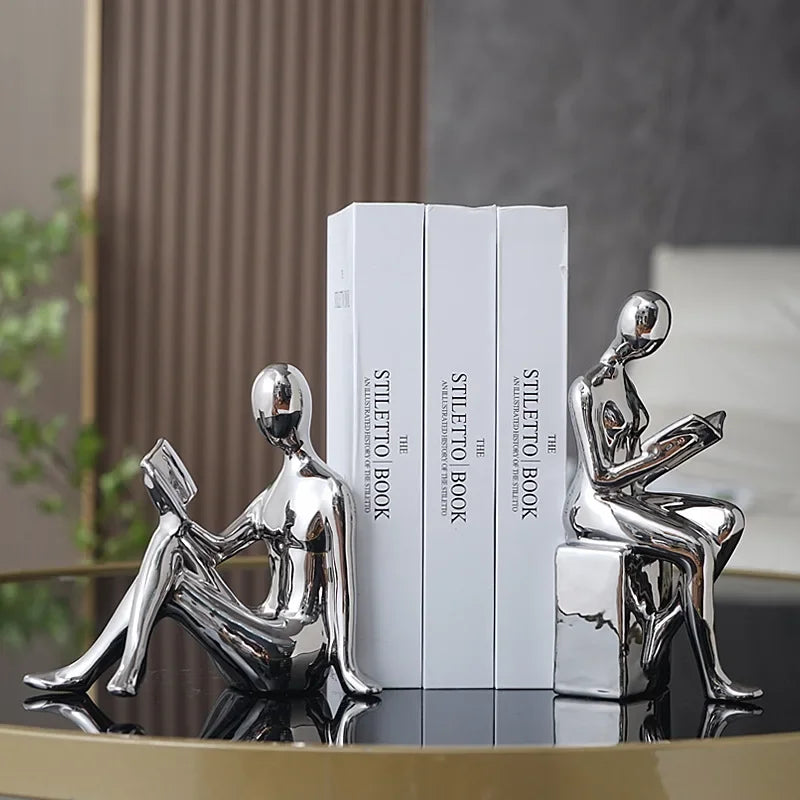 2pcs Ceramic Girl Bookends Set Modern Sculpture Shelf Holder Home Desk Decor