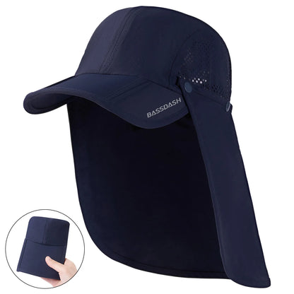 BASSDASH UPF 50+ Fishing Hat Foldable Cap with Removable Neck Flap