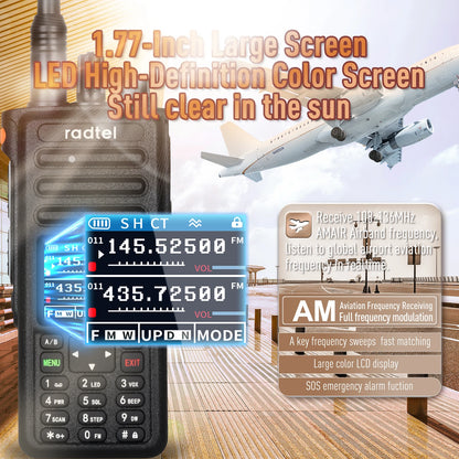 Radtel RT-730 10w Air Band Walkie Talkie Full Band Amateur Ham 199CH  HT USB-C Battery NOAA FM AM UHF VHF Satcom-EXPROTAS