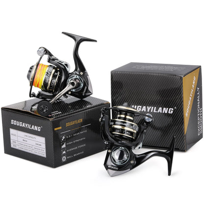 Spinning Fishing Reel Sougayilang 5.2:1 Gear Ratio Alloy Spool Carp Fishing