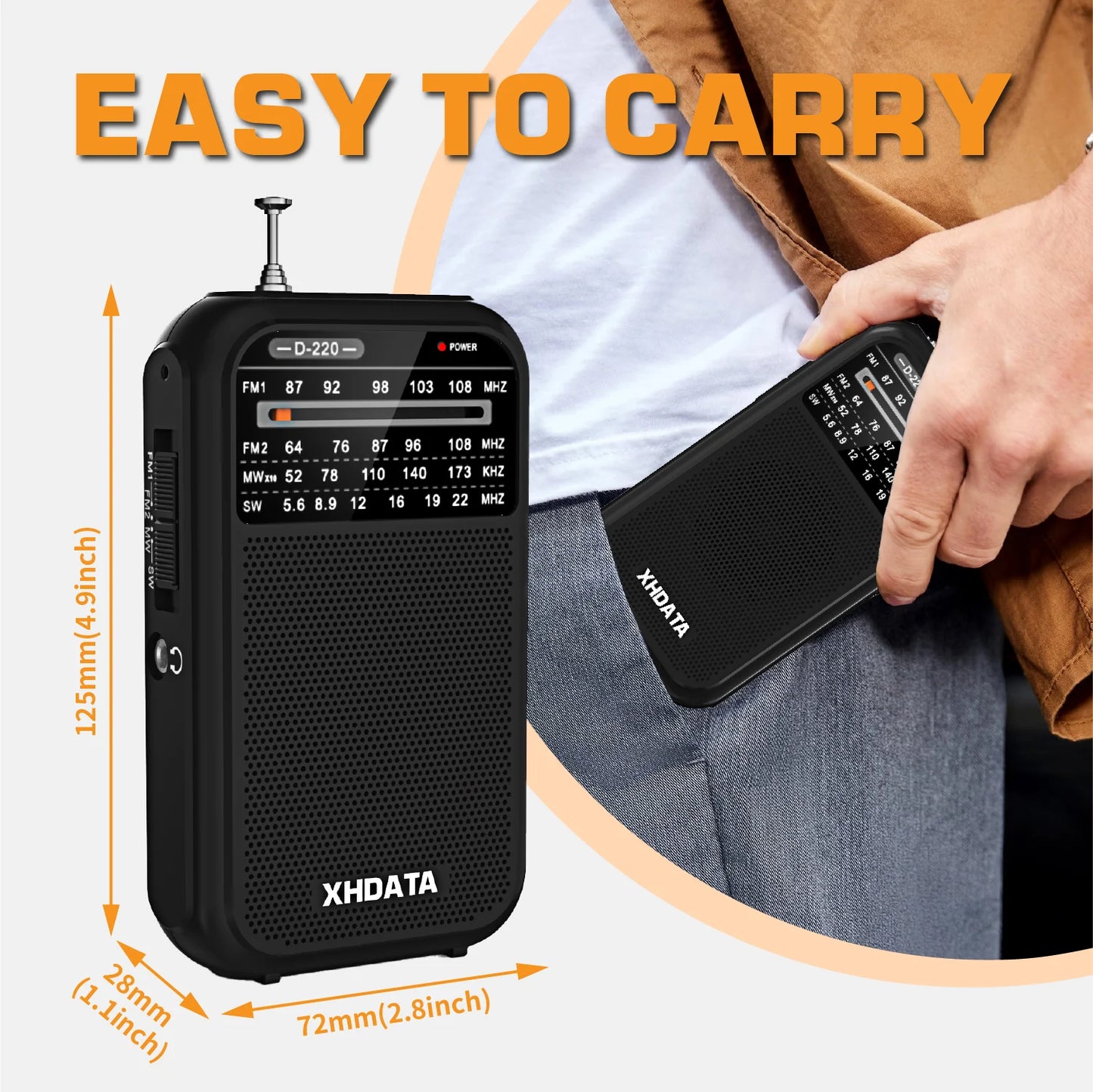 XHDATA D-220 Retro Radio | AM FM SW 4 Band DSP Pocket Portable Receiver